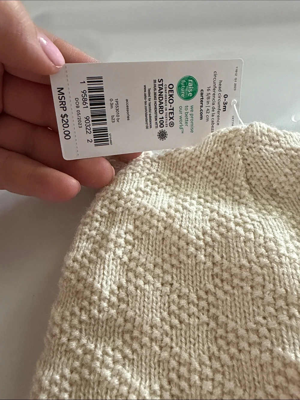 Carter's Cream Knit Hat with Pom Ear Details